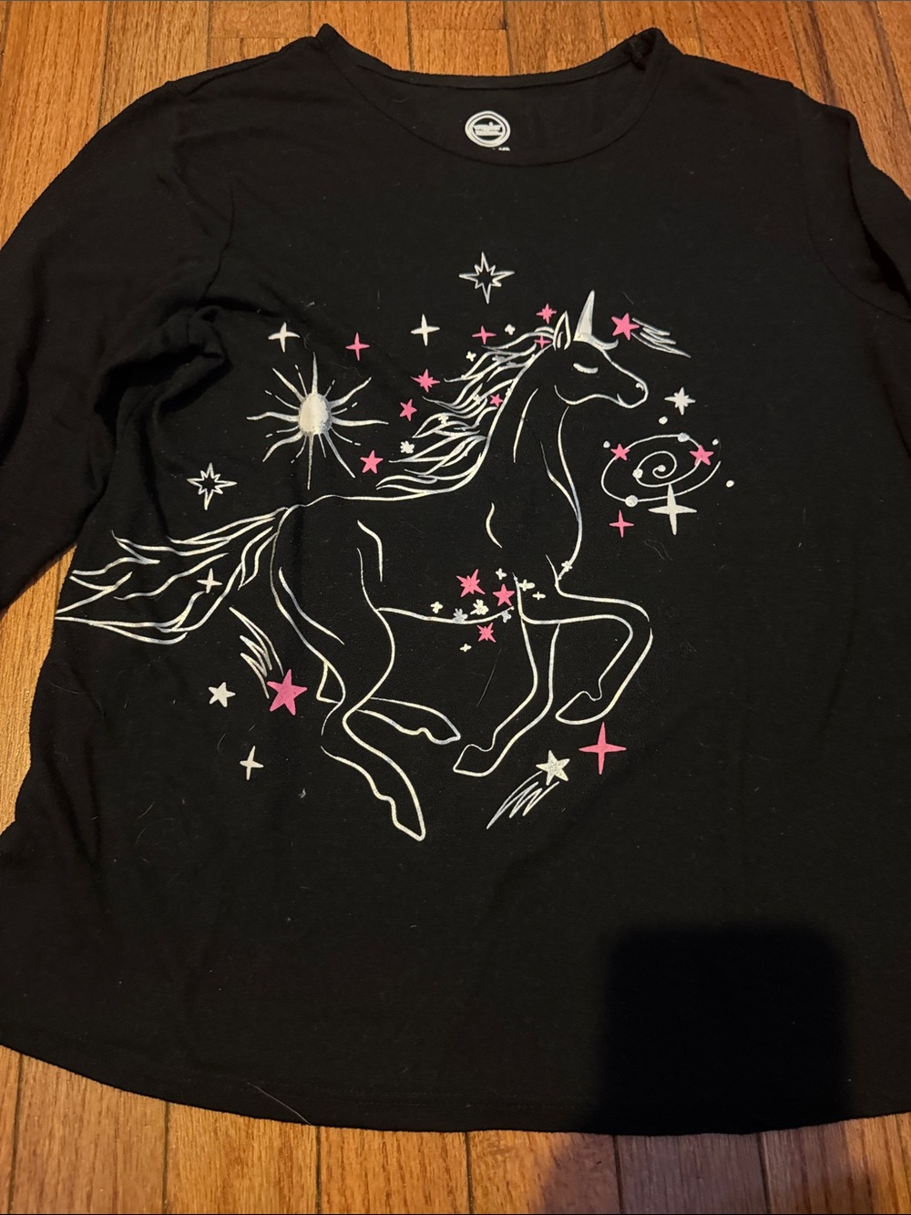 wonder nation Black Long-Sleeve Unicorn Tee with Pink & White Stars